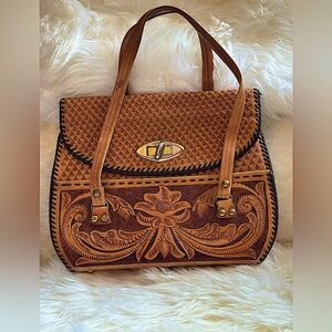 Vintage tooled leather purse, floral bag, boho bag, flowered purse, handmade